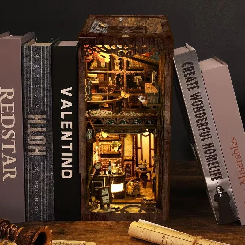Diy Wooden Book Nook Kit Shelf Insert - Décoration d'intérieur Serenity Coffee House, kit