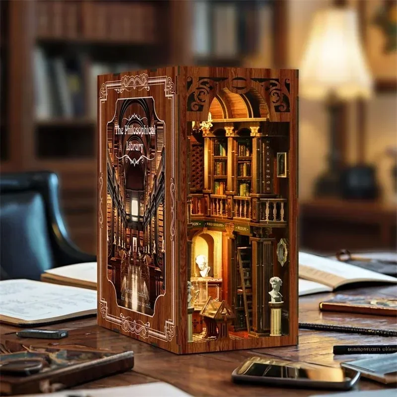 Diy Wooden Book Nook Kit Shelf Insert - La bibliothèque philosophique Casa NEW, étagère